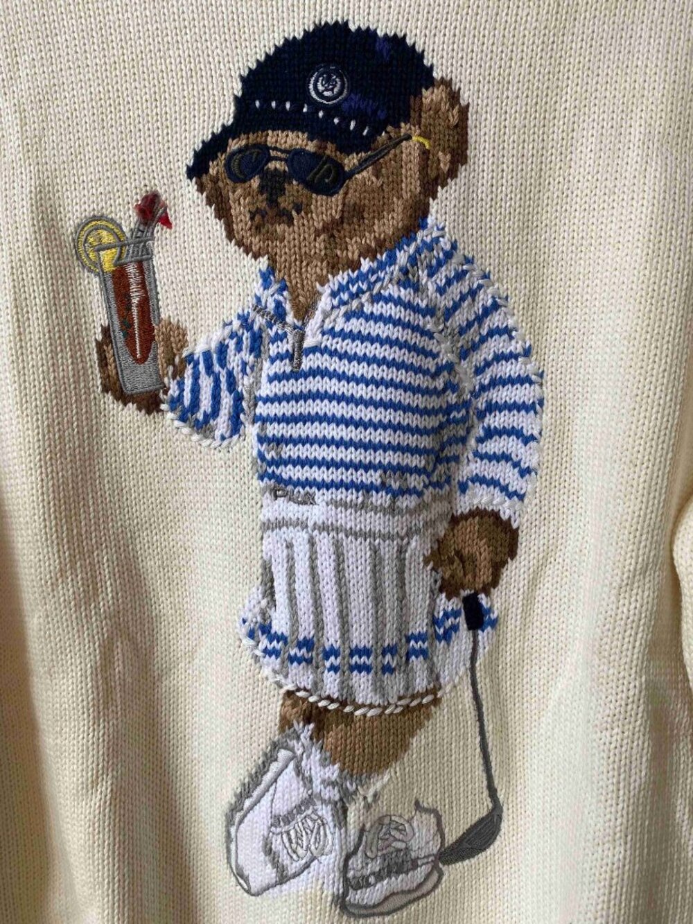 Polo Ralph Lauren Golf Bear Embroidered Cream Sweater - Picture 2 of 5